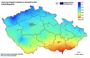 mapa slunečního svitu ČR